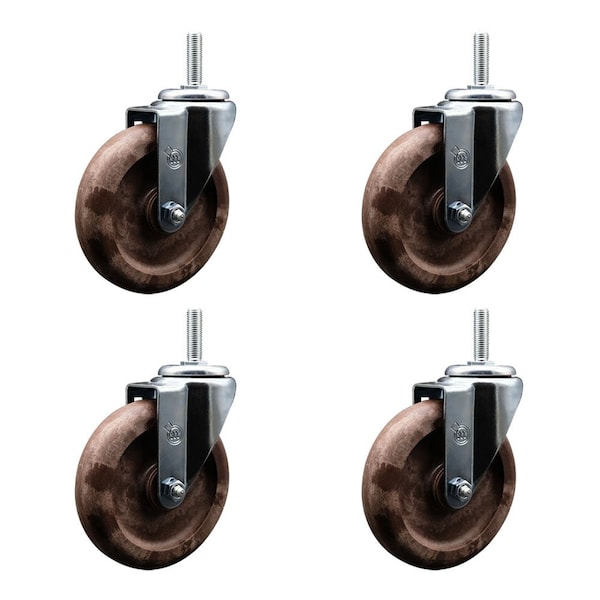 5 Inch High Temp Glass Filled Nylon Wheel Swivel 34 Inch Threaded Stem Caster Set